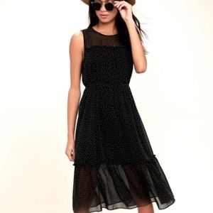 Lulus Afternoon Stroll Black Polka Dot Midi Dress